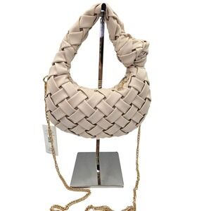 Urban Expressions Oatmilk Woven Knot Handle Crossbody Chain‎ Strap Handbag